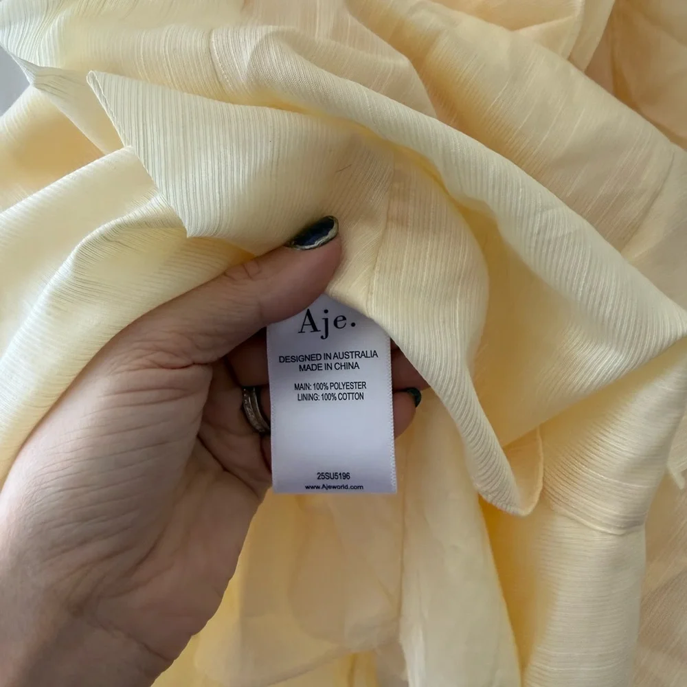 Aje Allaire Strapless Ruffled Shirred Faille Gown Butter Yellow NEW with tag - Picture 7 of 10
